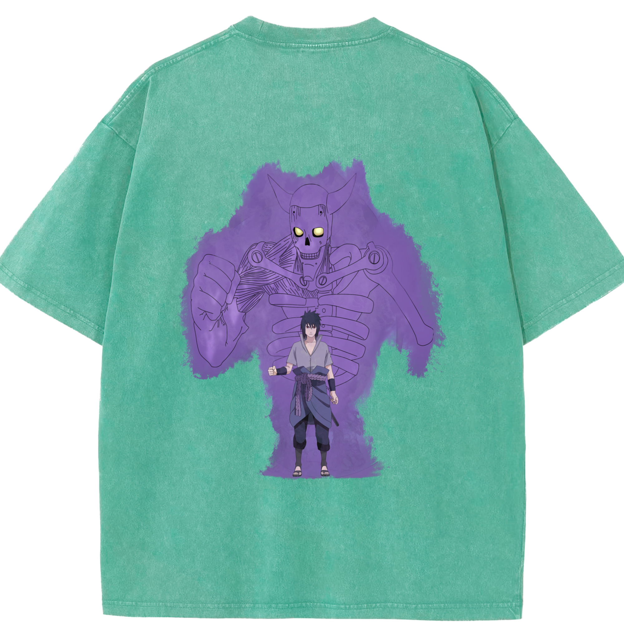 （画像用） NARUTO -ナルト- うちは サスケ Uchiha Sasuke 綿100% ヴィンテージ風 半袖Tシャツ（背面プリント）